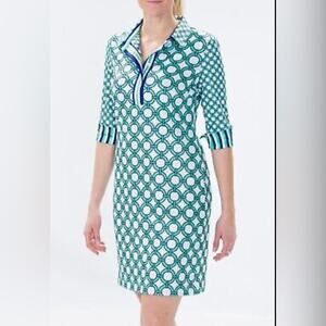 Gretchen Scott Everywhere Dress Geometric Print Green Blue Size Small EUC
